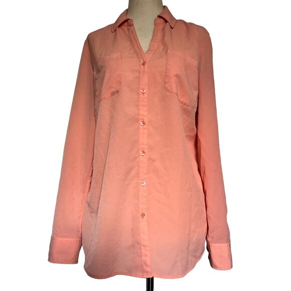 Talbot's Button Front Roll Tab Sleeve Womens Shirt Top Size Medium Peach V-Neck - Picture 1 of 13